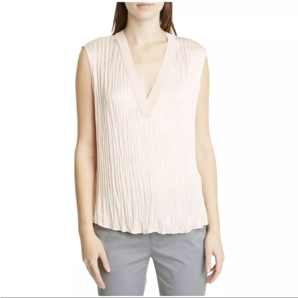 NWT VINCE Crushed Sleeveless Double V-neck Blouse